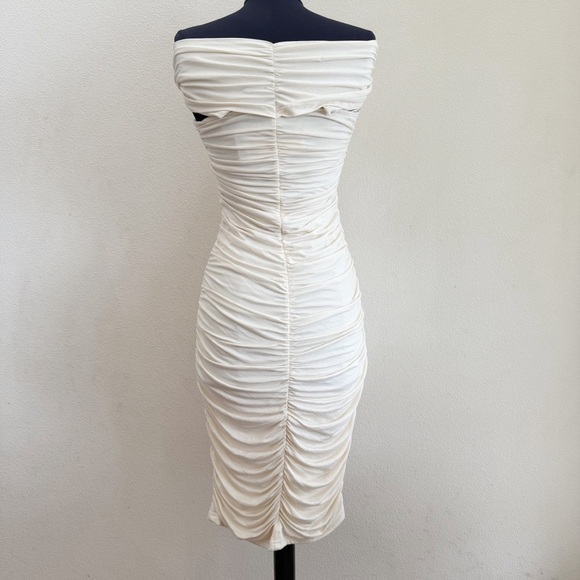 Endless Rose Ruched Bodycon Midi Dress In Cream Small - Picture 5 of 7